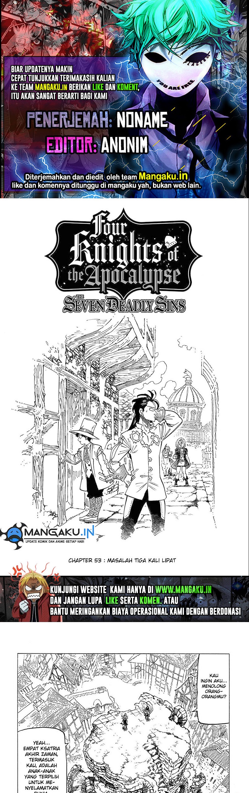Halaman 1 dari Mokushiroku no Yonkishi Chapter 53