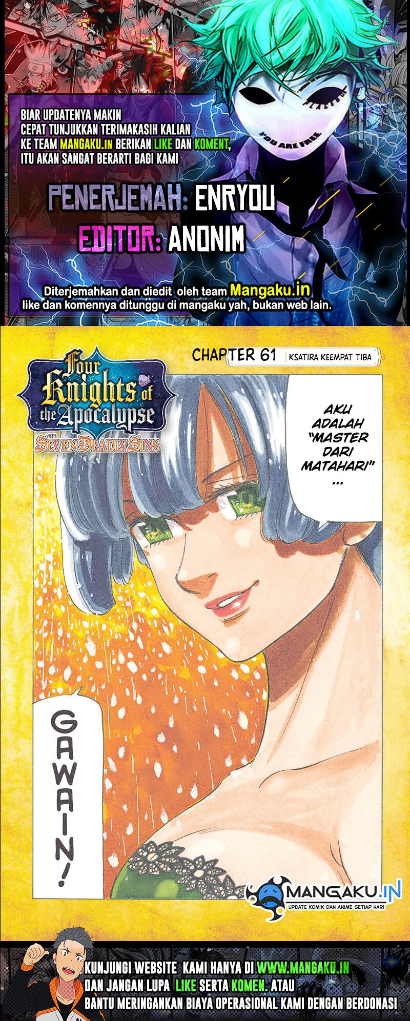 Halaman 1 dari Mokushiroku no Yonkishi Chapter 61