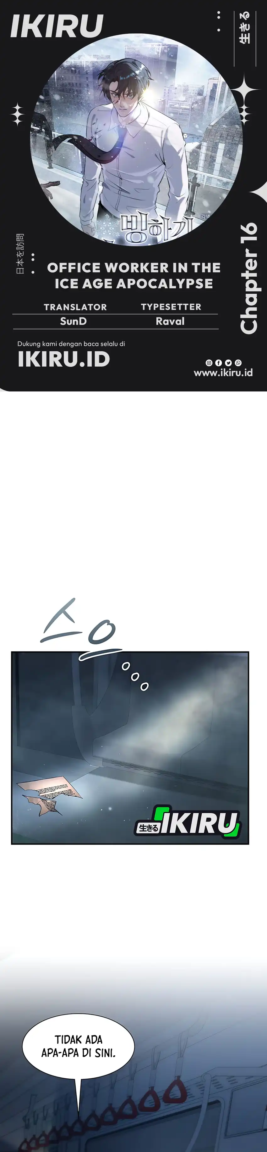 Halaman 1 dari Office Worker in the Ice Age Apocalypse Chapter 16