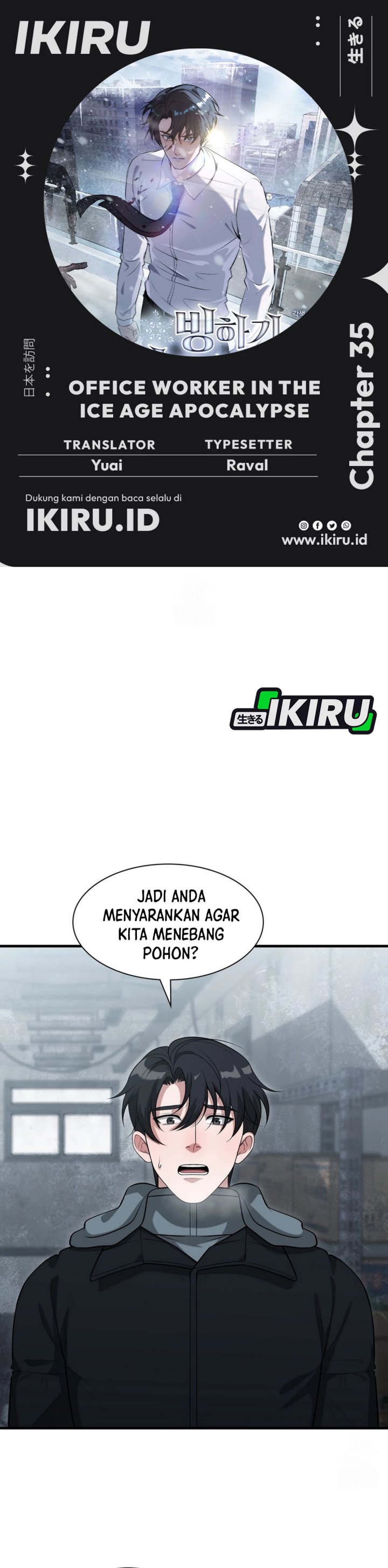 Halaman 1 dari Office Worker in the Ice Age Apocalypse Chapter 35
