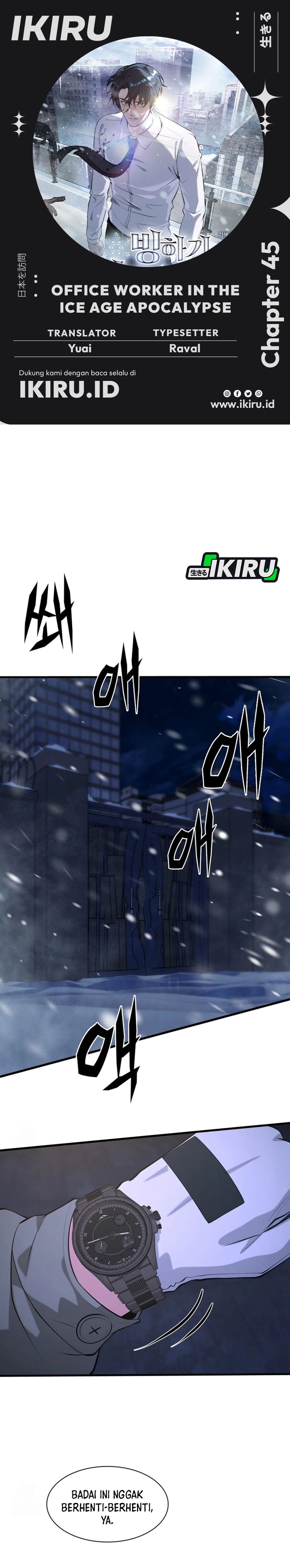 Halaman 1 dari Office Worker in the Ice Age Apocalypse Chapter 45