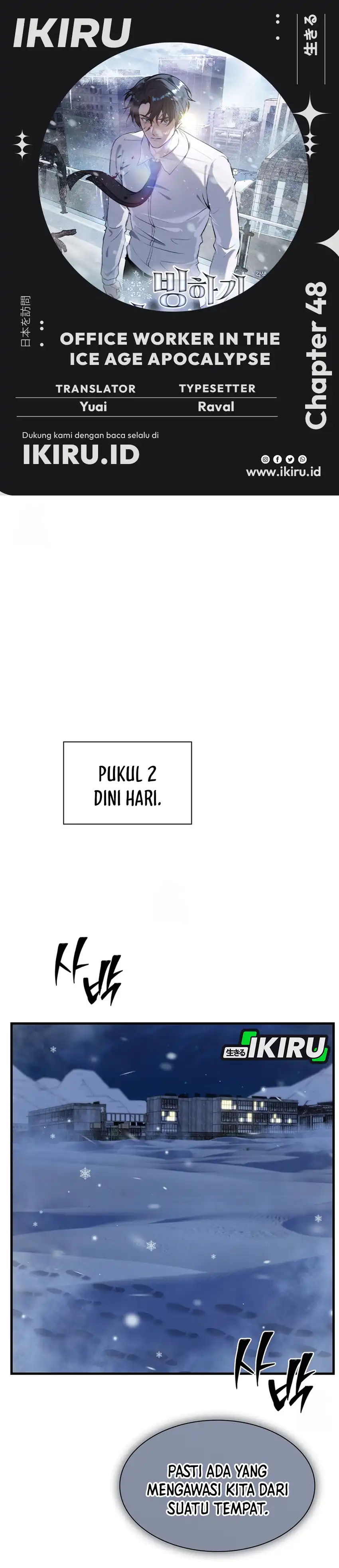 Halaman 1 dari Office Worker in the Ice Age Apocalypse Chapter 48