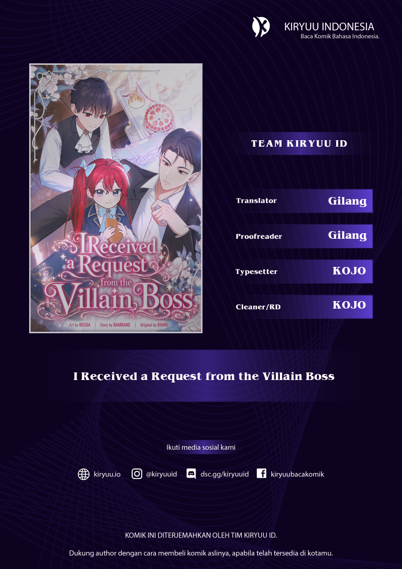 Halaman 1 dari I Received a Request from the Villain Boss Chapter 15
