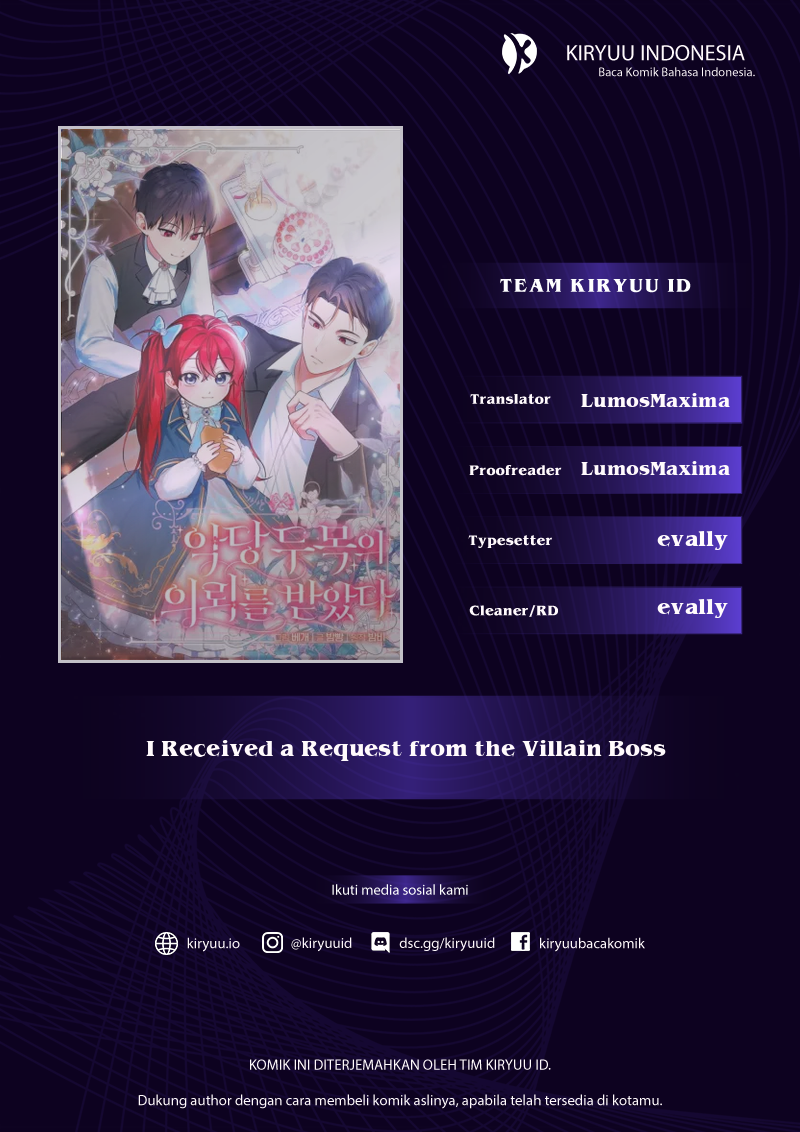 Halaman 1 dari I Received a Request from the Villain Boss Chapter 16