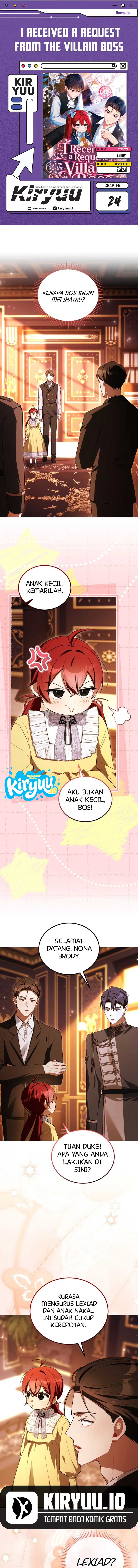Halaman 1 dari I Received a Request from the Villain Boss Chapter 24
