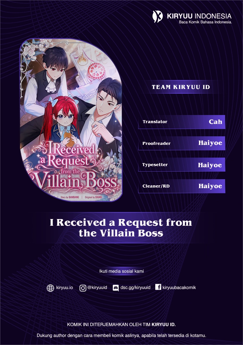 Halaman 1 dari I Received a Request from the Villain Boss Chapter 26