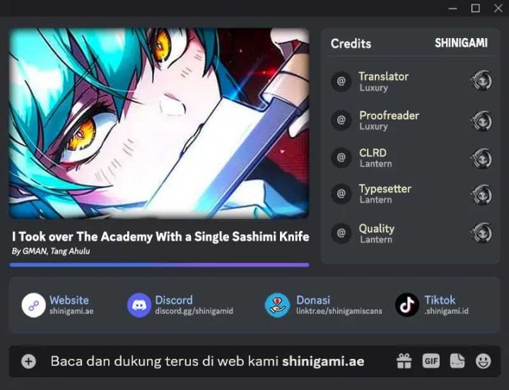 Halaman 1 dari I Took over The Academy With a Single Sashimi Knife Chapter 15