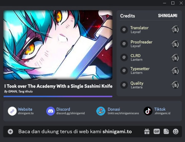 Halaman 1 dari I Took over The Academy With a Single Sashimi Knife Chapter 86