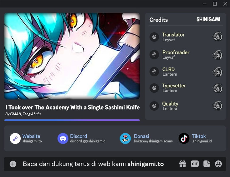 Halaman 1 dari I Took over The Academy With a Single Sashimi Knife Chapter 89