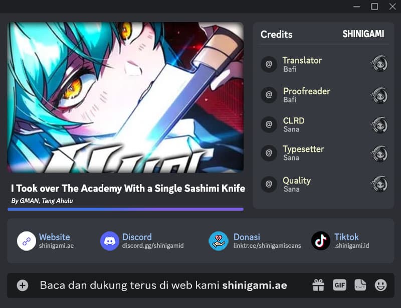 Halaman 1 dari I Took over The Academy With a Single Sashimi Knife Chapter 9
