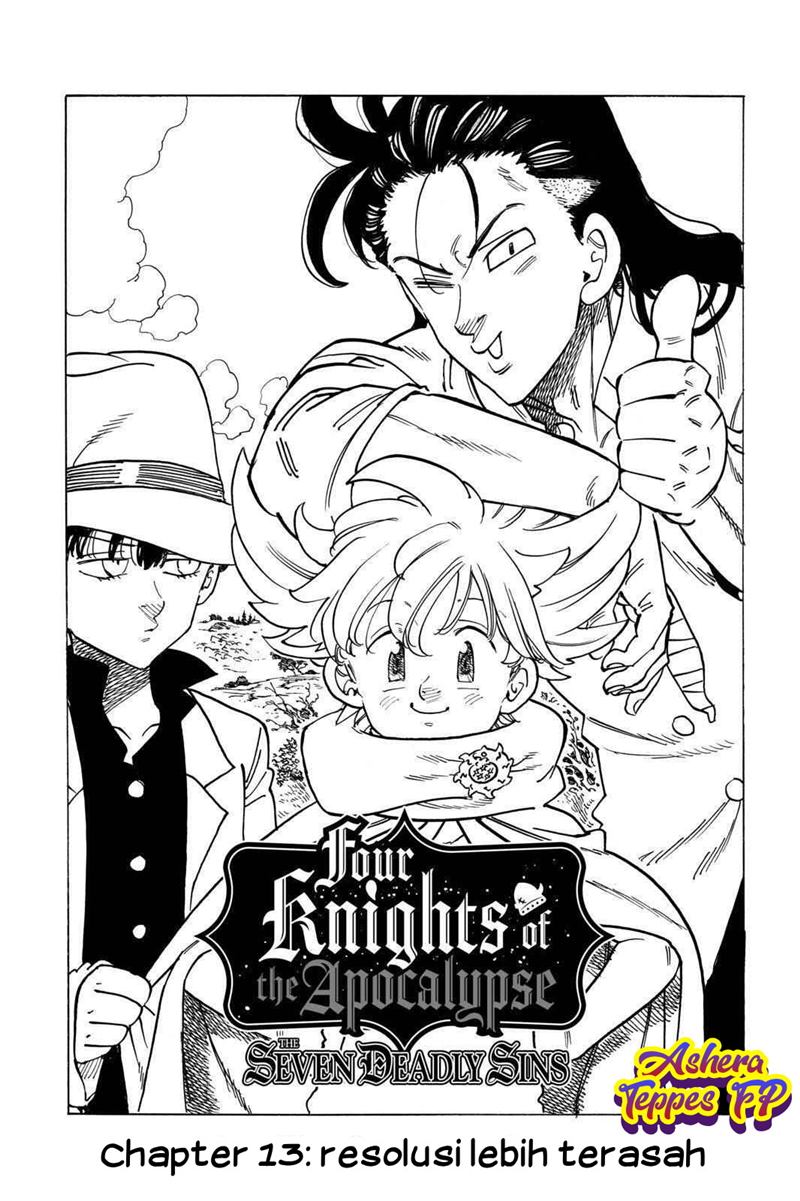 Halaman 1 dari Mokushiroku no Yonkishi Chapter 13