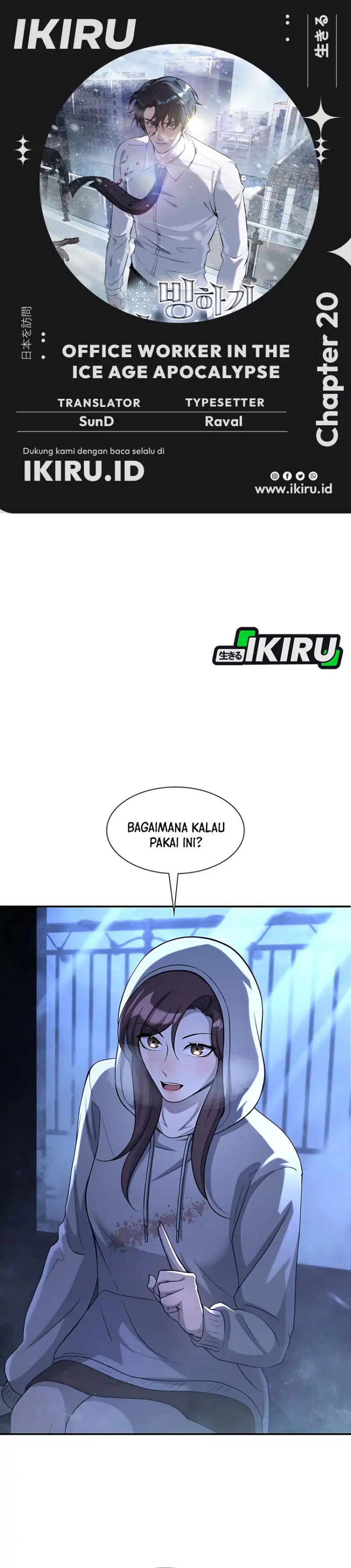 Halaman 1 dari Office Worker in the Ice Age Apocalypse Chapter 20