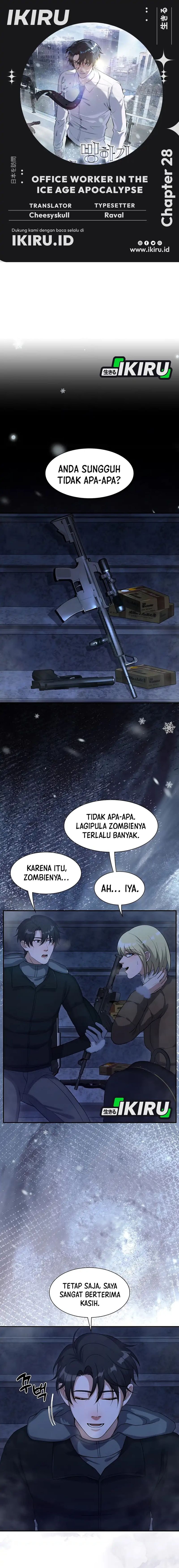 Halaman 1 dari Office Worker in the Ice Age Apocalypse Chapter 28