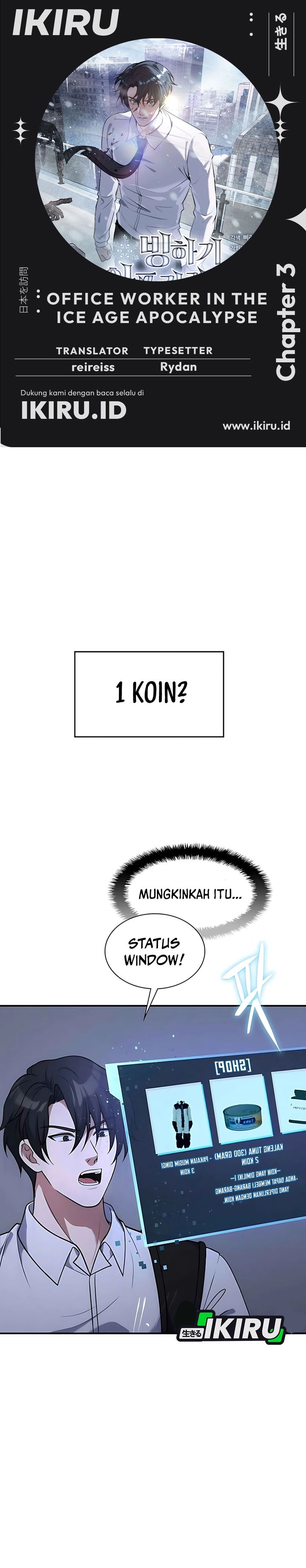 Halaman 1 dari Office Worker in the Ice Age Apocalypse Chapter 3