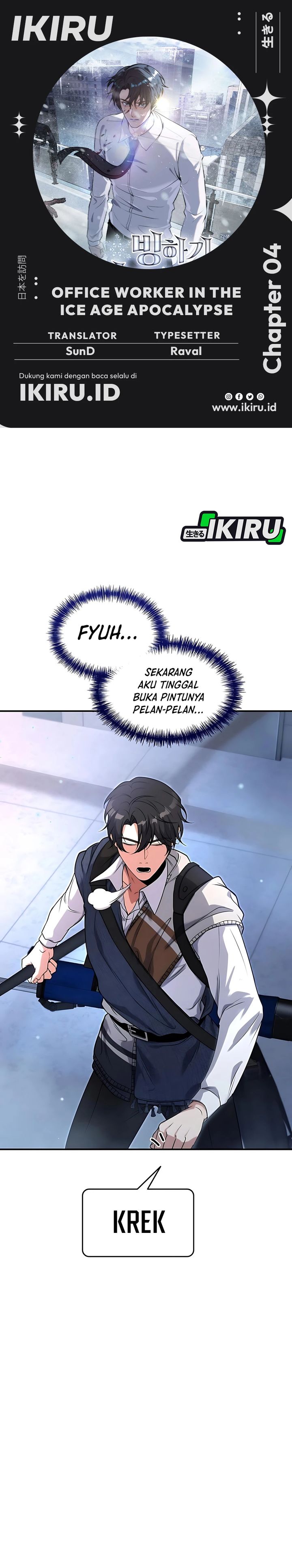 Halaman 1 dari Office Worker in the Ice Age Apocalypse Chapter 4