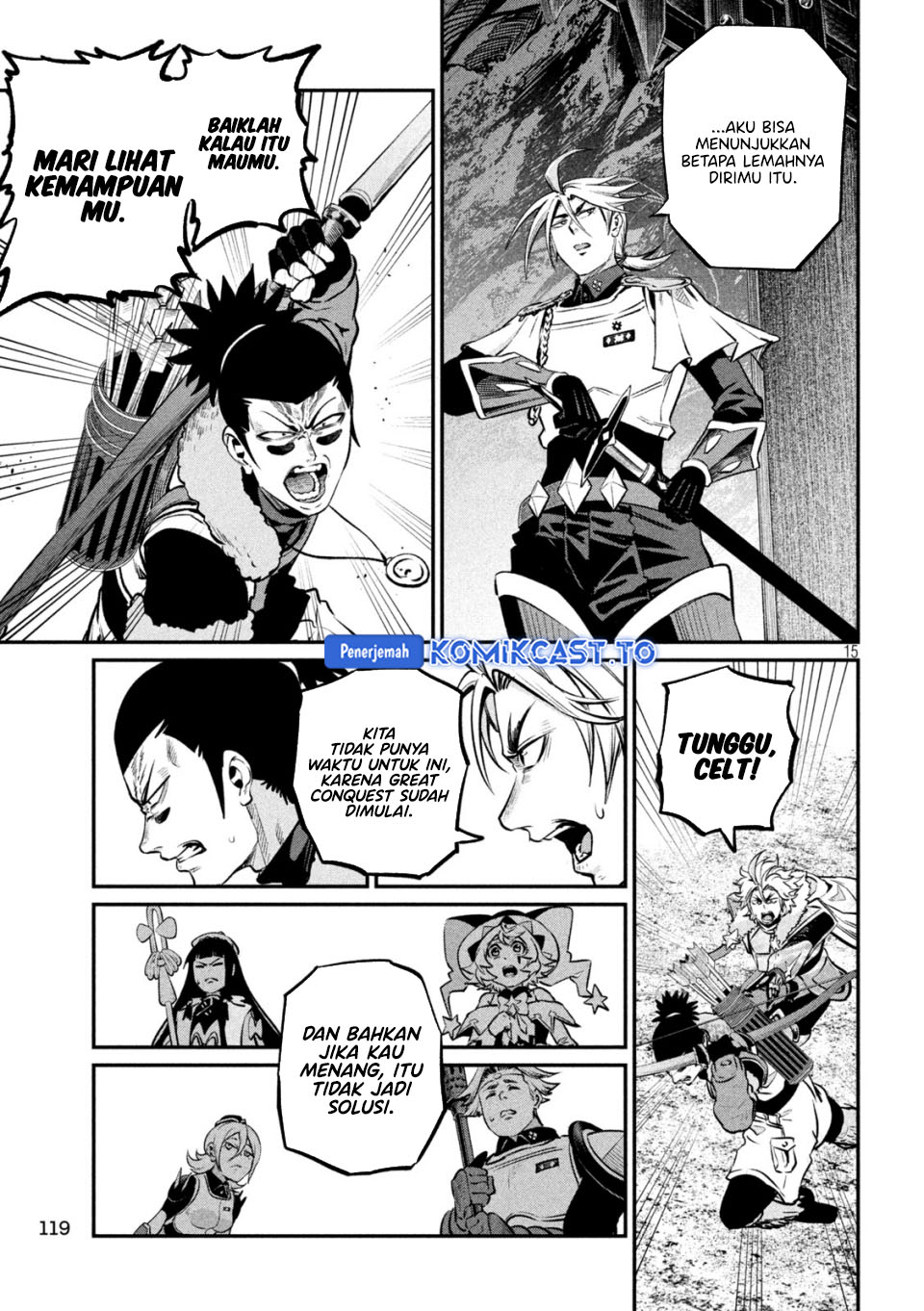 Halaman 15 dari Tsuihou Sareta Tenshou Juu Kishi wa Game Chishiki de Musou Suru Chapter 170